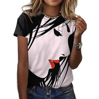 2021 Ženski Top sa po cijeloj površini Lica i Kratkih Rukava, Ulica Majica s Grafičkim Uzorkom, Casual Majica s 3D Ispis majice za djevojčice
