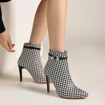 2022 godine, Jesenje Nove Šik ženske čizme s trendi uzorkom u obliku očnjaka noge, ženske cipele na tankim visokim potpeticama, moderne ženske čizme, Veličina 47 48