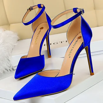 2022 godine Ukusan ženske Sandale s visokim petama od 10 cm, Ženski Vjenčanje Klinac, Fetiš-cipele-brod na ukosnica, plavo-zelene cipele s remenčićima