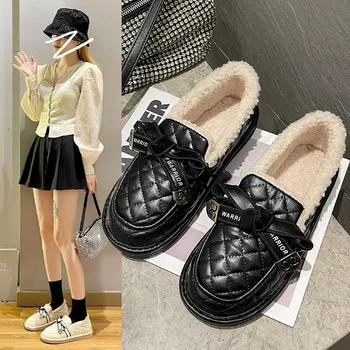 2022 godine Zimske ženske Čizme Za djevojčice, Slatka Stil, od samta Interna Toplo Casual Cipele s Lukom, Лоферы bez spajala na ravnim cipelama