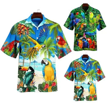 2022 Godišnje Havajski Košulja Svijetla majica, Retro košulja, Plaža majica sa po cijeloj površini Papagaj, Kratki Rukav, Muška Camisa, Casual muške t-shirt, Plaža