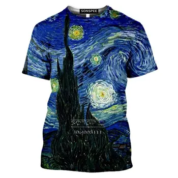 2022 Majica sa Uljanom slikarstvu, Muška Ženska t-Shirt s 3D Ispis Vincent Van Gogh, Casual Majica za Fitness Kratkih Rukava