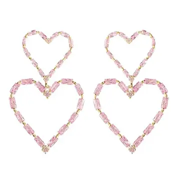 2022 novi dizajn poklon za Valentinovo za gf ljubavnik pink baguette cz srce šarm viseće naušnice