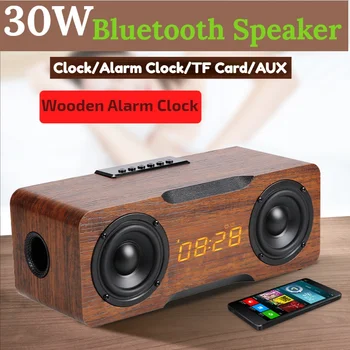 30 W Drvena Zvučna Kutija Kućno Stolno Računalo, Bežični Bluetooth Zvučnik za Alarm Zvučni Panel Audio Subwoofer 3D Stereo Boombox