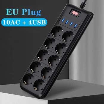 4000 W Napajanje EU Utikač Adapter Produžni kabel 10 4 Utičnice USB Punjač Električne Utičnice Home Office zaštitnik Utičnica
