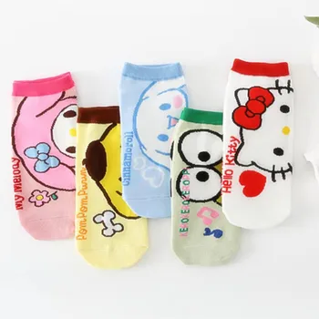 5 Kom., pamučne čarape Kawaii Sanrio s likovima iz Crtića, čarape-čamaca, Čarape s mačića, mekan Udoban Božićne Kreativne Poklone Za Rođendan