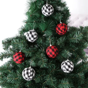 6 kom. Božićni ukras 7 cm u crno-bijelim kariranim, Božić loptu, skup, Božićno drvce, ukras, lopta, Božićni ukras za dom