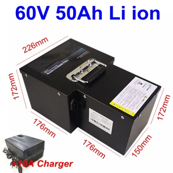 60 U 50AH Skuter moto Ebike skuter Litij-ionska baterija ne 60 30ah 3000 W BMS 60 Baterija + 10A Punjač