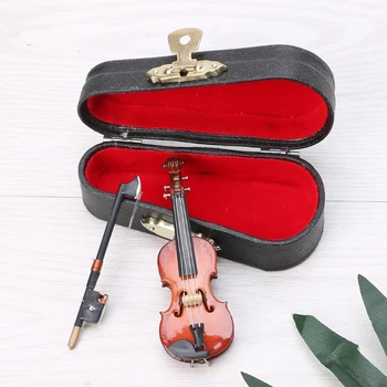 7 cm, Mini Violina Minijaturni Alat Glazbeni Drveni Model sa Postoljem i Футляром