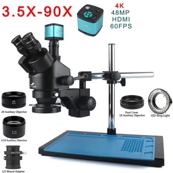 7X-45X 3.5 X-90X Тринокулярный Stereo Zoom Veliki Stolni Stalak Mikroskop WF20X 0.5 X 2.0 X Pomoćni objektiv 2K 4K HDMI USB Kamera