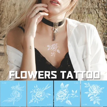 8 Listova Godišnje Vodootporne Privremena Tetovaža Za Mladence Vjenčanje Makeover Bijele Ruže Cvijet Prst Tetovaža Body Art Lažne Tetovaže Za Žene