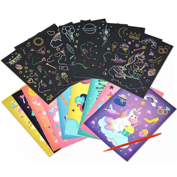 9 kom./compl. Čarobni Rainbow Boja Scratch Art Slikarstvo Proizvodnja Kartica Kit Crtani Dinosaur Jednorog je Ploča Za Crtanje djeca Obrazovne Igračke 
