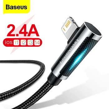 Baseus 90 Stupnjeva Led USB Kabel Za iPhone 13 12 11 Pro Xs Max Kabel Za Brzo Punjenje Mobilnog Telefona Za iPad Airpods Kabel Za Prijenos Podataka