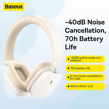 Baseus H1 Bežične slušalice Hibridni 40 db ANC 4-микрофонные ENC Bluetooth slušalice 5,2 40 mm Vozač Hi-Fi Slušalice na uho Vrijeme 70 sati