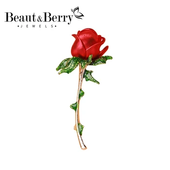 Beauty & Berry Crvena Эмалевая Ruža Cvijet Za Žene Lady Klasična Ljepota Je Cvijet Večernje Uredski Broš Pin Pokloni