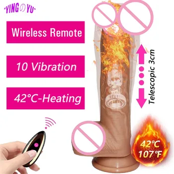 Bežični Daljinski Teleskopski Grijanje Realan Dildo Vibrator Sloj Silikona Veliki Penis G akupresura Vaginalni Seks Igračke za Žene 18