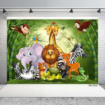 Crtani Film Divlje Životinje Safari Džungla Tema Rođendan Banner Pozadina Dekor Dječji Tuš Dječji Plakat Von Studio Fotografija Rekvizite