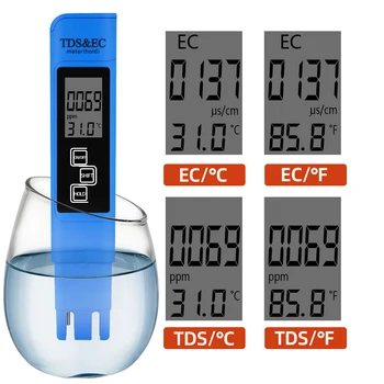 Digitalni Tester kvalitete vode 0,0-14,0 PH-metar Tester 0-9990ppm TDS & EC LCD Mjerač Temperature čistoće Vode Temperatura PPM Tester