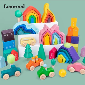 Dječje igračke Rainbow Slagač Edukativne Drvene Slagalice Oblik gradnju Obiteljske igre, Drvene igračke za Djecu Zabavna Igra