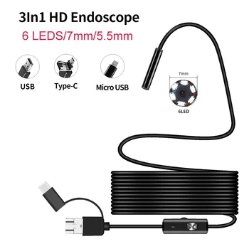 Endoskop Skladište mini Vodootporan IP67 Podesivi Mekana Tvrda Žica 6 LED 7 mm Auto-Endoskop Skladište za Android USB Telefon PC