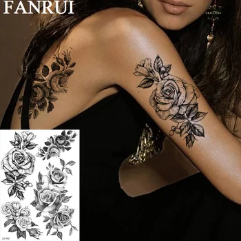 FANRUI Ruža Cvijet Kamelije Privremene Tetovaže Za Žene Naljepnice Crne Ukusan Lažne Tetovaže Modni Custom Tattoo Struka Body Art