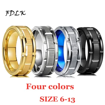 FDLK 4 Boje Jednostavan Moda 8 mm Gospodo Prsten od nehrđajućeg Čelika Gold/Silver/Plava/Crna, Boja Cigle Dizajn Zaručnički Prsten Veličina 6-13