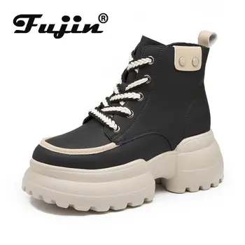 Fujin/6 cm, Nove Čizme od prave kože, Svakodnevne ženske Tenisice na танкетке i platformi, svakodnevne ženske Čizme za Odmor, Mondeno cipele