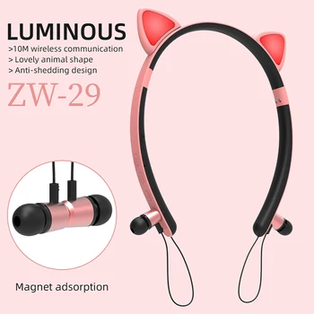 GAINBANG Crtić Povez Za Glavu S mačka neko Ušima Bluetooth Slušalice RGB Sjajni Uho Umetke Na Vratu Viseći Bežične Slušalice Kape Sportski Slušalice