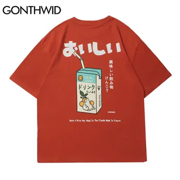 GONTHWID Majica Ulica Harajuku Japanski Mliječne Print Majice Hip-Hop Modni Pamučna Letnja Svakodnevne Besplatne Majice Majice