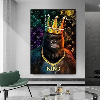 Gorila s Krunom Grafiti King Kong Aleksandar Platnu Orangutan Životinja Zid Umjetnost Dnevni boravak Kućnih Zidne Slike Dekor