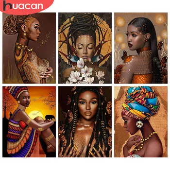 HUACAN 5D Diamond Slikarstvo Nove akvizicije Afrička Žena Rhinestones Diamond Vez Križić Portret Mozaik Prodaja Dekoracija