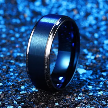 I & FDLK Moderan Muški Vjenčani Prsten od Volframa 8 mm, Plavo Mat Srebrnom Prsten Periferne Boje, Vjenčani Prsten, Poklon Za Parove