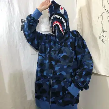 Jesen zima ženska majica kamuflaža shark majica besplatno jakne Y2K japanski dugi rukav Харадзюку hip-hop Ženski veste