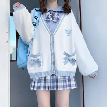 JK Kardigan Džemper Jakna Ženska Jesen 2023 Novi Stil Japanski V-izrez u obliku Однобортный Studentski Džemper S Vezom i Lukom