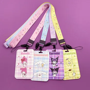 Kawaii torbica za prolaz Keychain Sanrio Tarjetero Porta Credencial Anime Kuromi Melody Cinnamoroll Card Holder Plastic Lanyard
