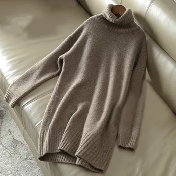 Kašmir džemper, ženski pulover s visokim воротом, pletene vuneni pulover, dugo bez debeli topli džemper, trendy i casual ženski džemper