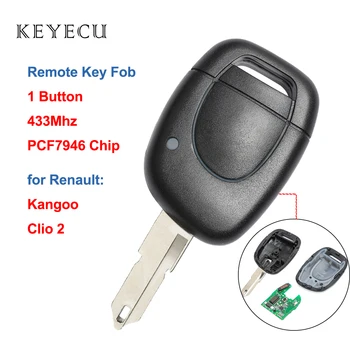 Keyecu Zamjena za daljinsko auto privjesak za ključeve 1 Gumb 433 Mhz sa čipom PCF7946 za Renault Clio 2 2002-2008, za Kangoo 2002-2004