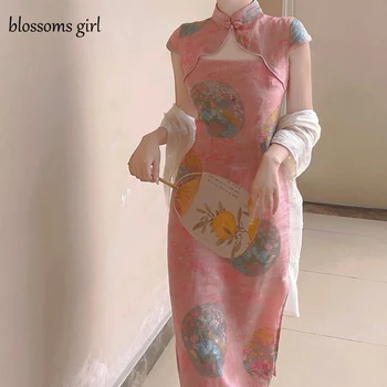 Kineska Haljina Cheongsam Qipao, Klasični Rose Seksualno Otvoreno Ljetno Poboljšano Elegantna Večernja Haljina u retro Stilu, Ženske haljine 2021