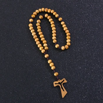 Komi Katolička Krist Pravoslavne Drvene Perle Šuplje Križ Privjesak Ogrlice Za Žene I Muškarce Vjerske Krunice Isusa Nakit Poklon R-004