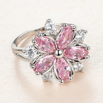 Korejski Modni Prsten s Ružičastim Crystal i Kamen za Žene, Čarobno Srebro Suptilna Zaručnički Prsten, Divan Cvijet Nevjesta, Cirkon, Vjenčani Prsten