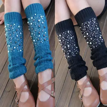 Korejski Stil Twist Treperi Slatka Sjajne Čarape, Ženske Tajice Zimske Tople Pletene Tajice Modne Meke Duge Čarape S Biserima