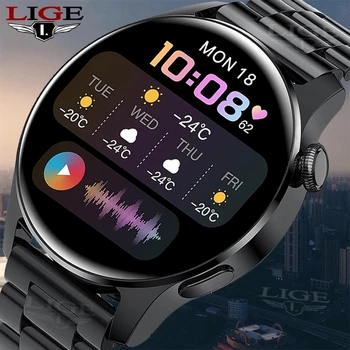 LIGE 2022 Puni krug zaslon osjetljiv na dodir čelika Remen luksuzni Bluetooth poziv Gospodo smart-sat je Vodootporan Sportski Sat za fitness + kutija