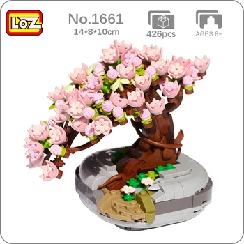 LOZ Vječni Cvijet je Ružičaste Sakura Trešnja Lonac Biljka 3D Model DIY Mini Blokovi i Cigle Osobna Igračka za Djecu Dar Skupština Moc