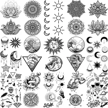 Malo Morsko Pleter Zvezda Mesec Sunce Privremene Tetovaže Za Žene Odraslih Muškaraca Mandala Sidro Lotos Geometrija Morska Lažna Tetovaža Kompas Tetovaže