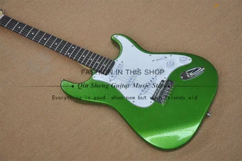 Metalik Zelena Gitara, Stra-gitara, Kućište sa Sjajnim Prahom, Vrat od ružinog drveta, Javorov vrat