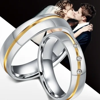 modni angažman prstenovi za parove, prsten od nehrđajućeg čelika s Mikro-umetak kubični cirkon, Nakit na Godišnjice, Poklon, Muško i Žensko Prsten