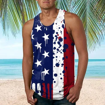 Muškarci Bodybuilding SAD-Star Zastava Tisak Dan Neovisnosti Plaža S Okruglog Izreza Majice Bez Rukava Majice Ljetna Majica Sportska Odjeća Sportska Vest