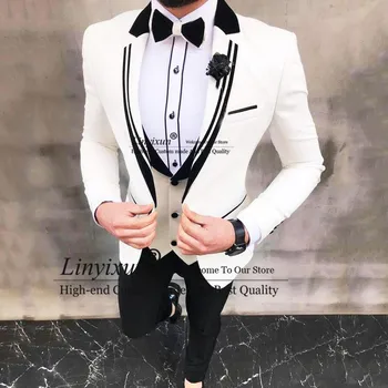 Najnoviji Modeli Bijele Kostime za Muškarce Vjenčanje Tuxedos Mladoženja 3 predmeta Muški Blazer Odijelo Homme Mariage Slim Fit Terno Masculino