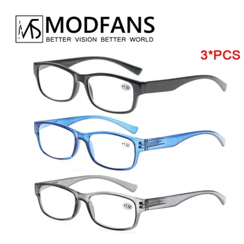 Naočale za čitanje MODFANS - 3 pakiranje kvadratnih čitatelji za muškarce i žene, Shatterproof naočale sa oprugom zglobom, diopters od + 0,5 do + 5,0