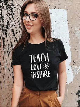 Nauči Voljeti Inspirirati, Ženska t-Shirt s Буквенным po cijeloj površini u obliku Srca, Dar Učitelju, Harajuku Kawaii, Majica Kratkih rukava, Ženske Majice Tumblr